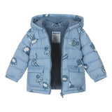 Blue Robot Print Puffer Jacket
