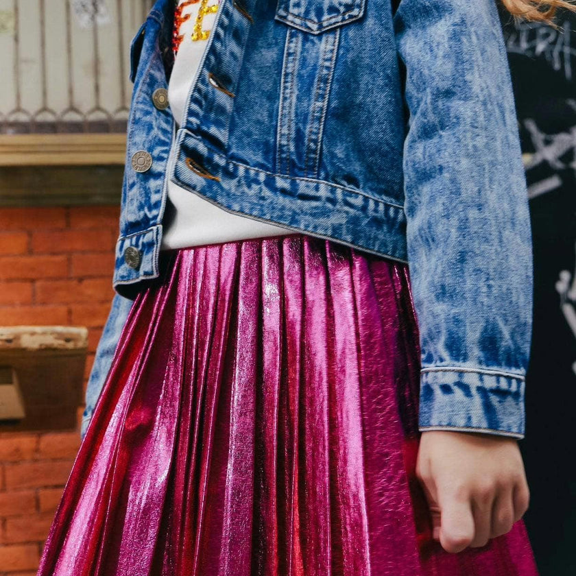 Foil Metallic Pleated Skirt