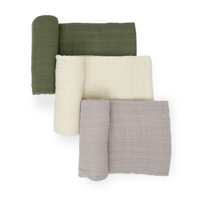 Cotton Muslin Swaddle Blanket 3 Pack - Fern 2