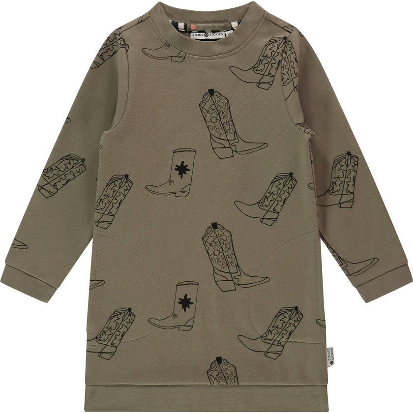 All Over Cowgirl Boots Printed Long Sleeve Pull-Over Sweater Dress