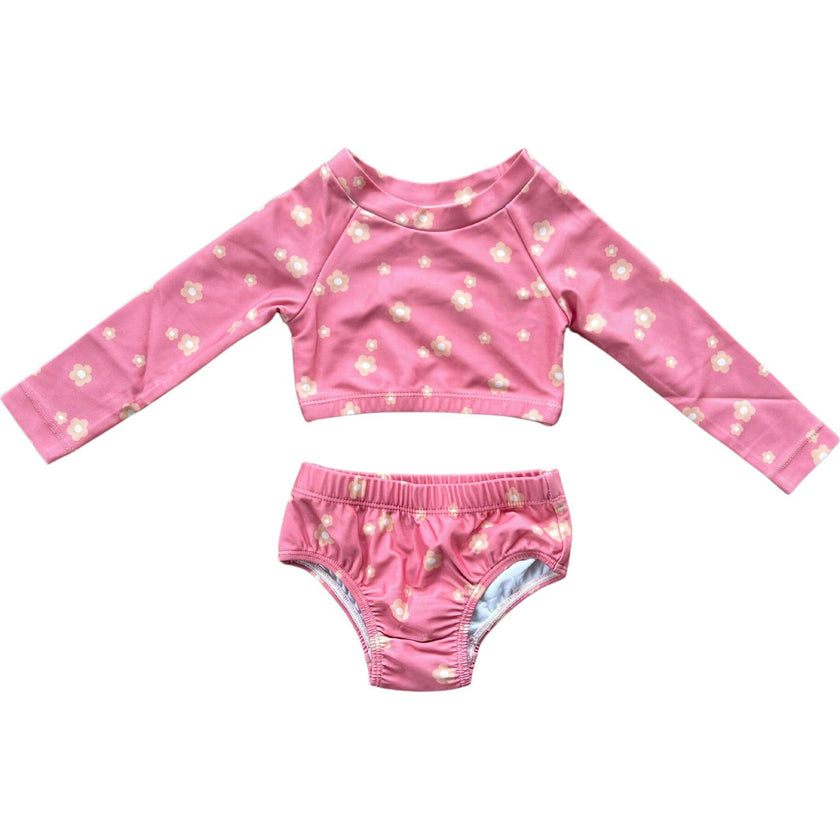 Girl's Two-Piece Crop Swim Set Retro Shades