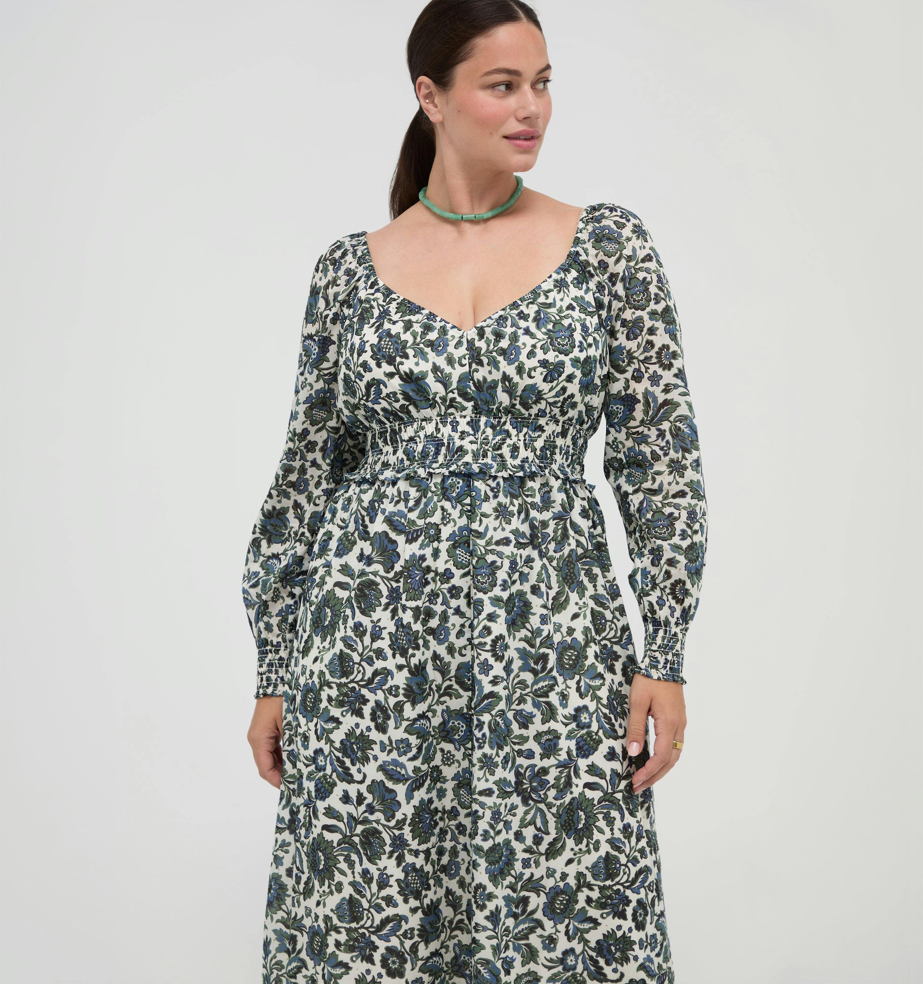 The Eugenia Nap Dress -  Jacobean Bloom Blue/Green