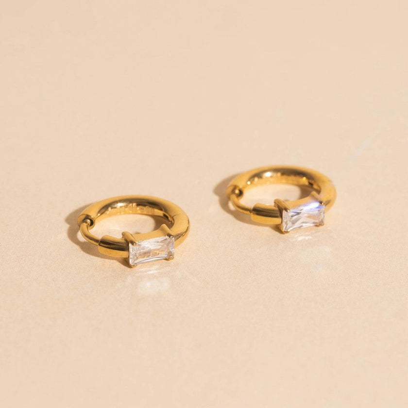 Titanium Baguette Crystal Rounded Huggie Hoop Earrings - FeatherTUFF™