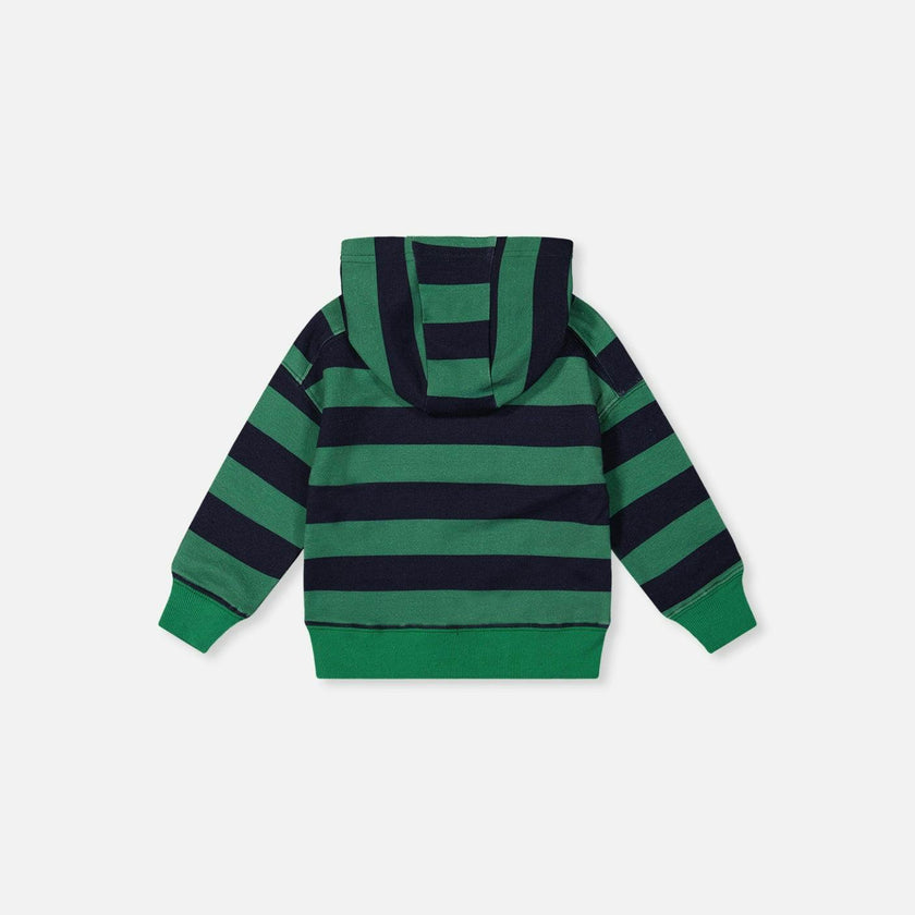 Baby Fleece Hoodie with Appliqué Blue Striped Green