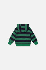 Baby Fleece Hoodie with Appliqué Blue Striped Green