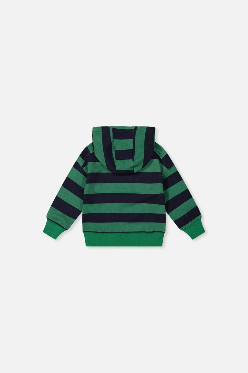 Baby Fleece Hoodie with Appliqué Blue Striped Green
