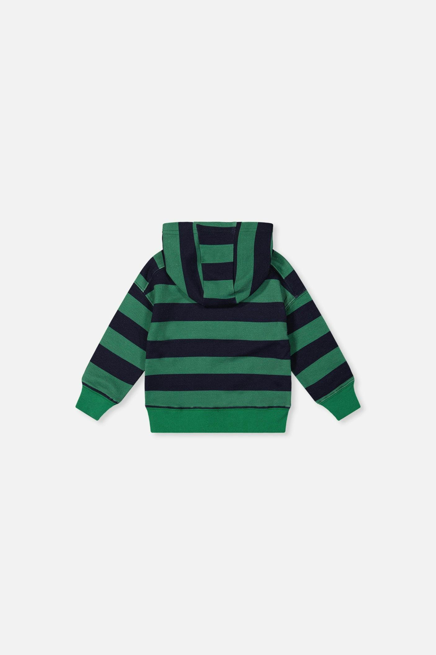 Baby Fleece Hoodie with Appliqué Blue Striped Green
