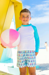 Hudson Boys Turquoise and White Rashguard