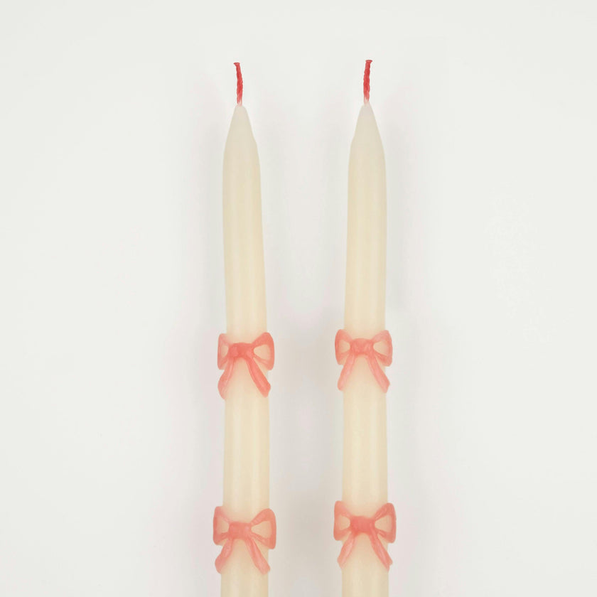 Pink Bow Taper Candles