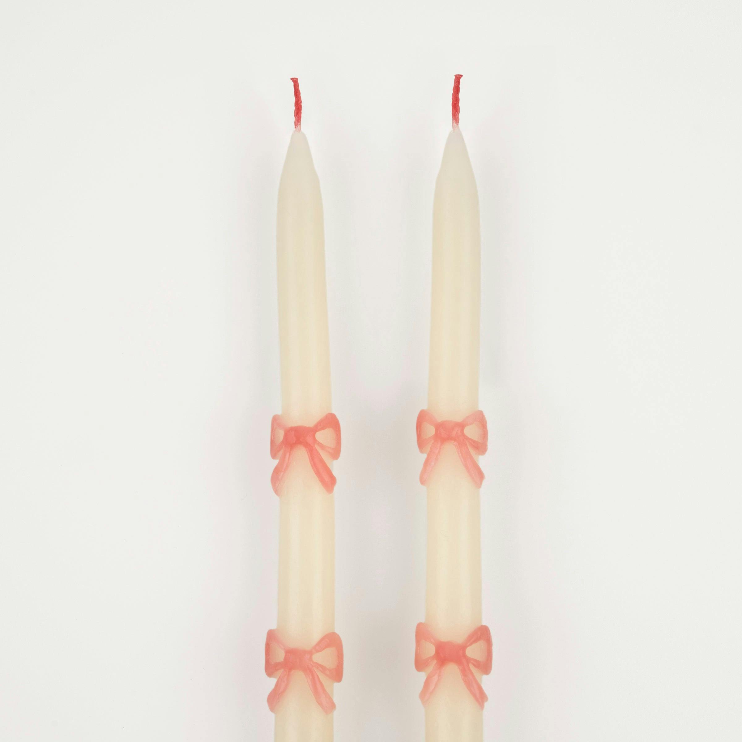 Pink Bow Taper Candles