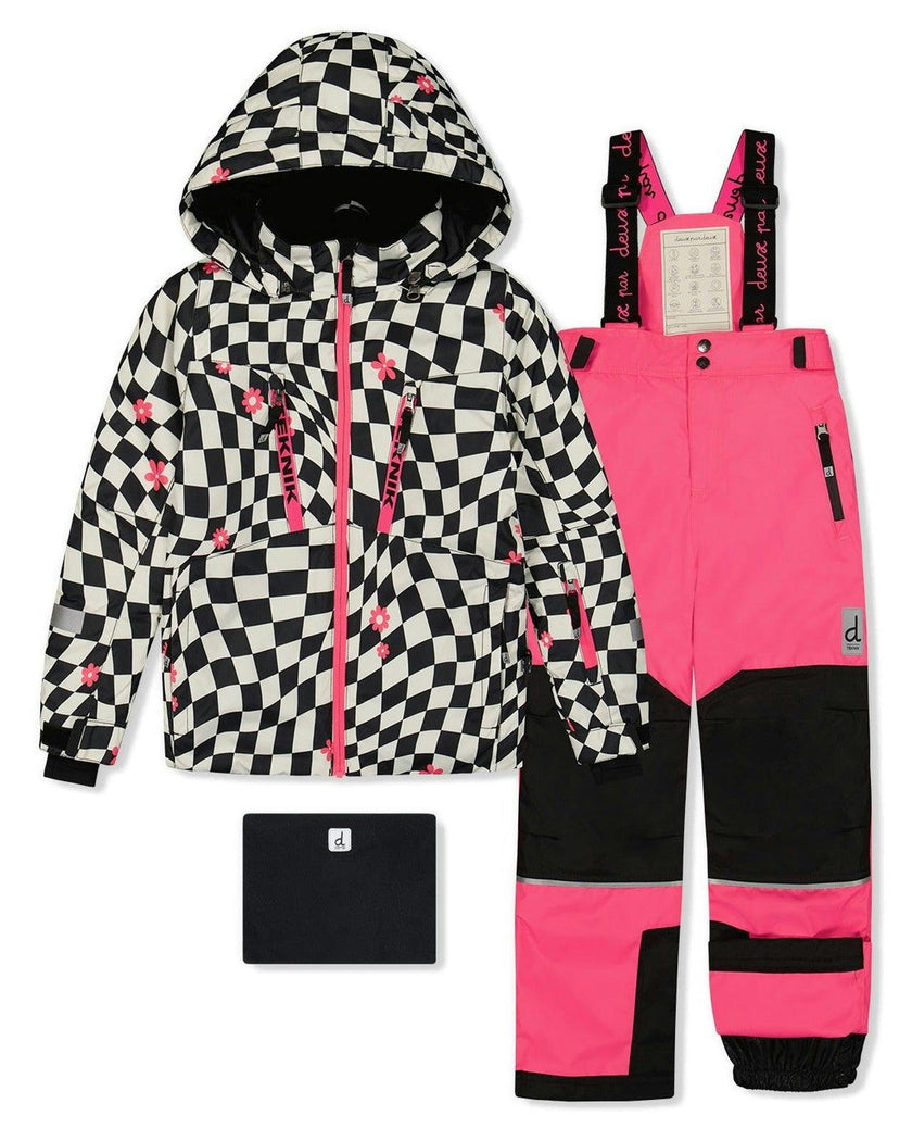 Two Piece Teknik Snowsuit Bright Pink And Checkered