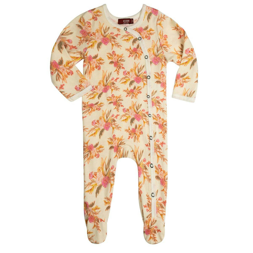 Vintage Floral Organic Cotton Snap Footed Romper