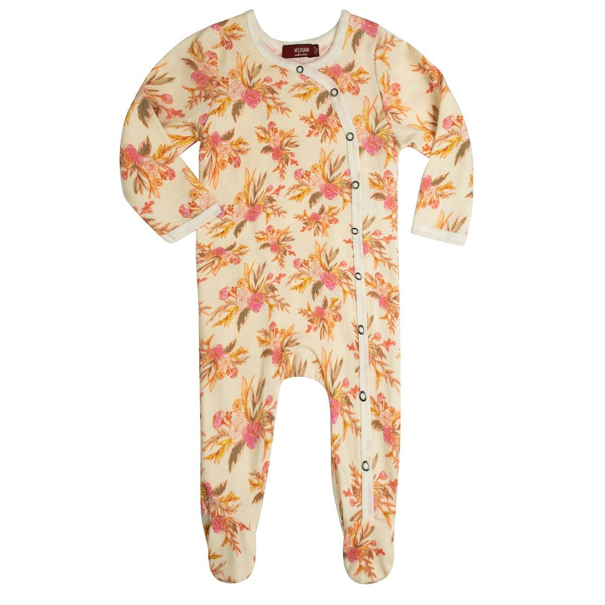 Vintage Floral Organic Cotton Snap Footed Romper
