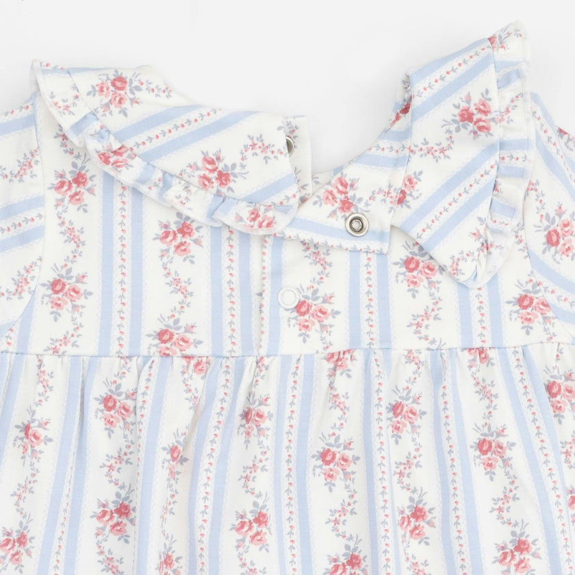Anna Floral Stripe - Long Sleeve Peter Pan Ruffle Collar Dress and Bloomer