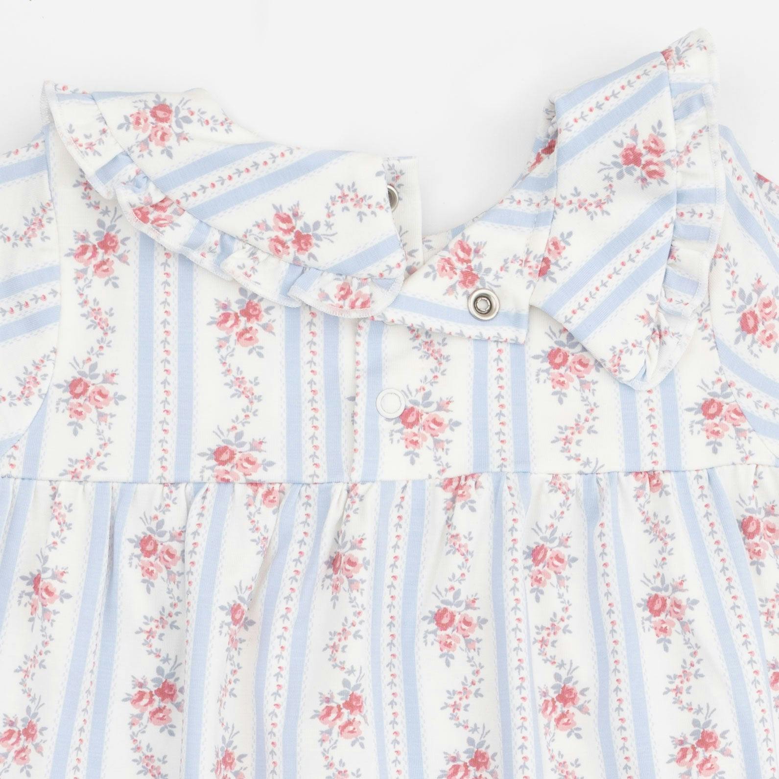 Anna Floral Stripe - Long Sleeve Peter Pan Ruffle Collar Dress and Bloomer