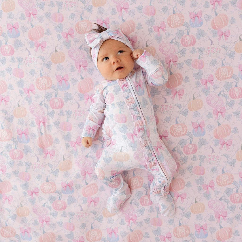 Posh Pumpkins Footie Ruffled Zippered One Piece
