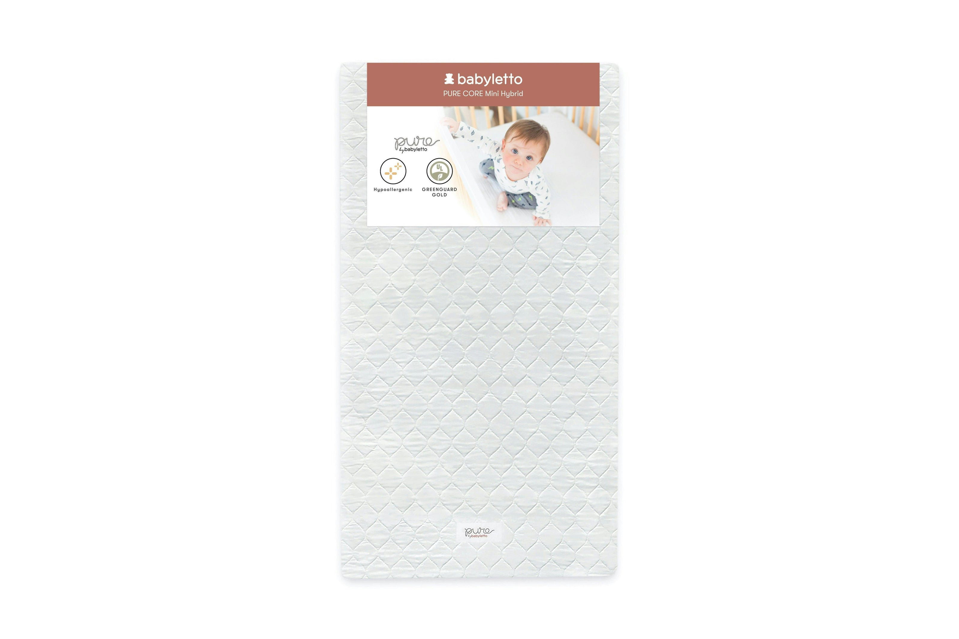 Babyletto Pure Core Mini Crib Mattress | Hybrid Quilted Waterproof Cover | Lightweight