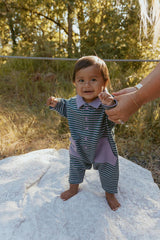 Scottie Romper in Purple Ash Stripe