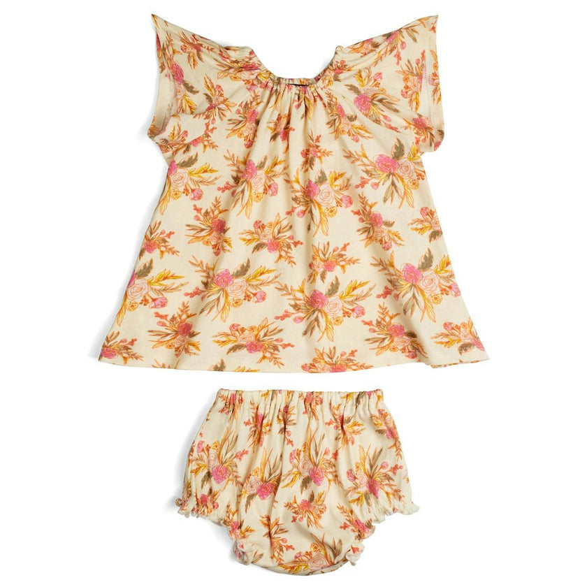 Vintage Floral Organic Cotton Dress & Bloomer Set