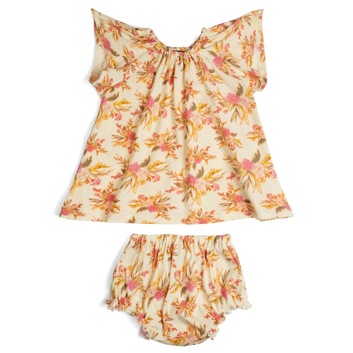 Vintage Floral Organic Cotton Dress & Bloomer Set