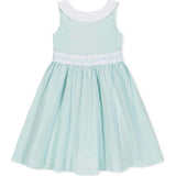 Organic Round Collar Sateen Party Dress with Embroidered Sash