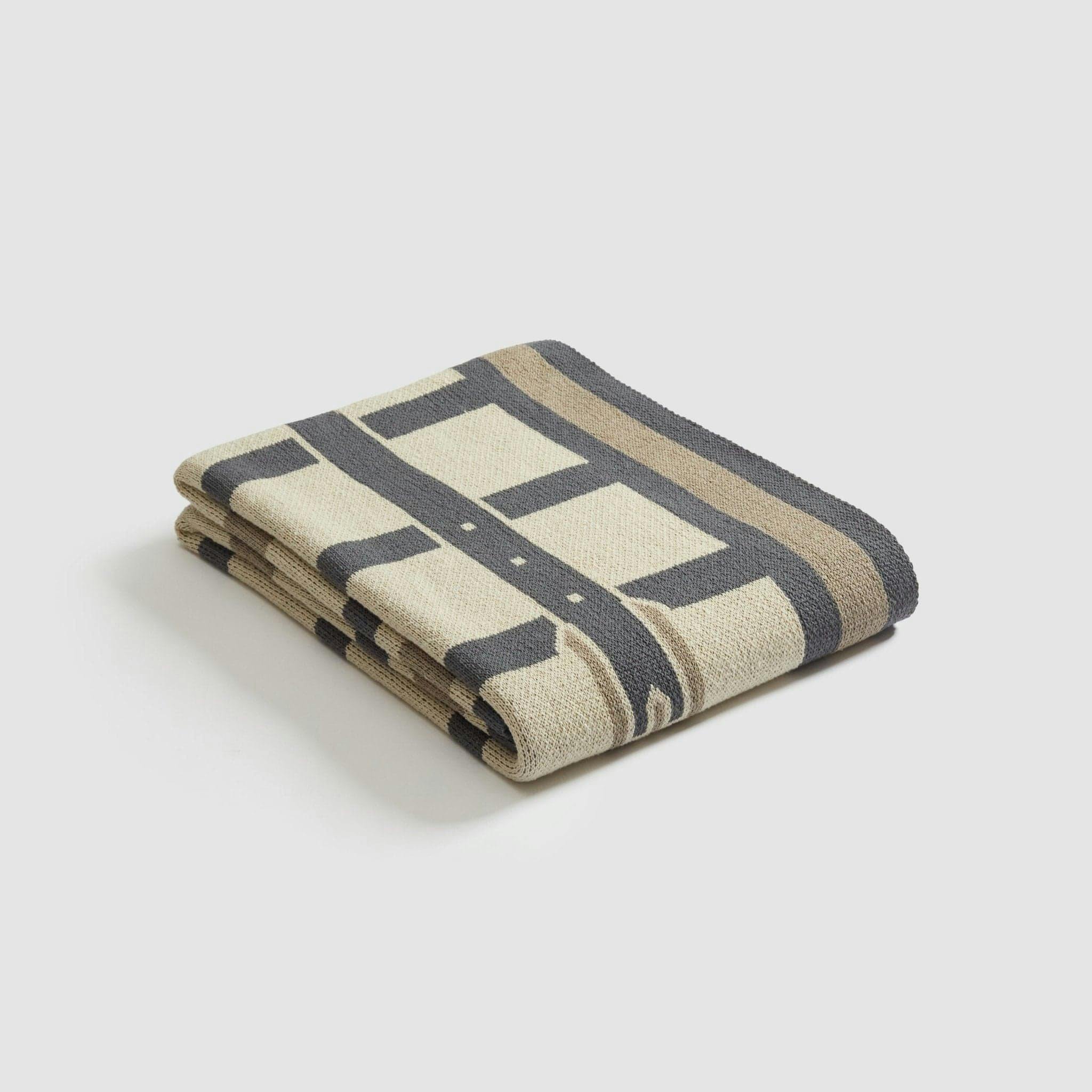 Cotton Sustainable Knit Throw Blanket - Equestrian Lattice