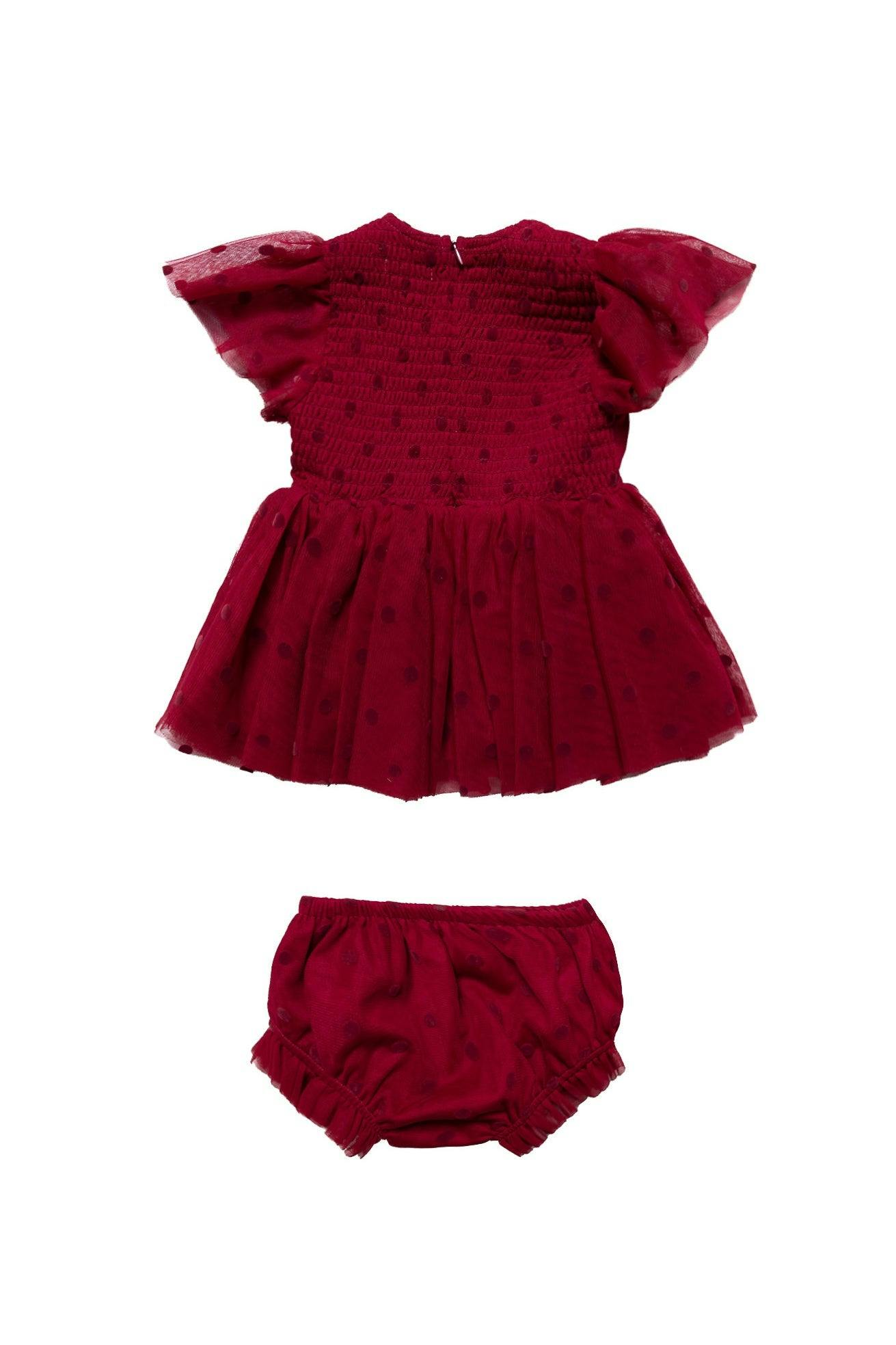 Baby Solange Dress Set in Burgundy Tulle
