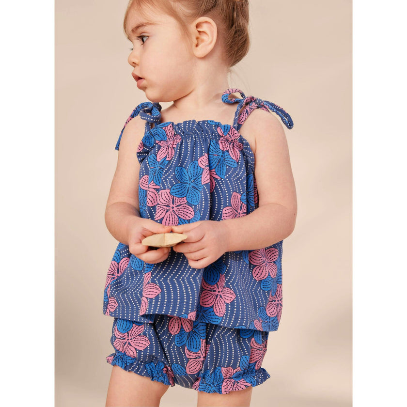Baby Tie Shoulder Smocked Chest & Hem Set, Blue