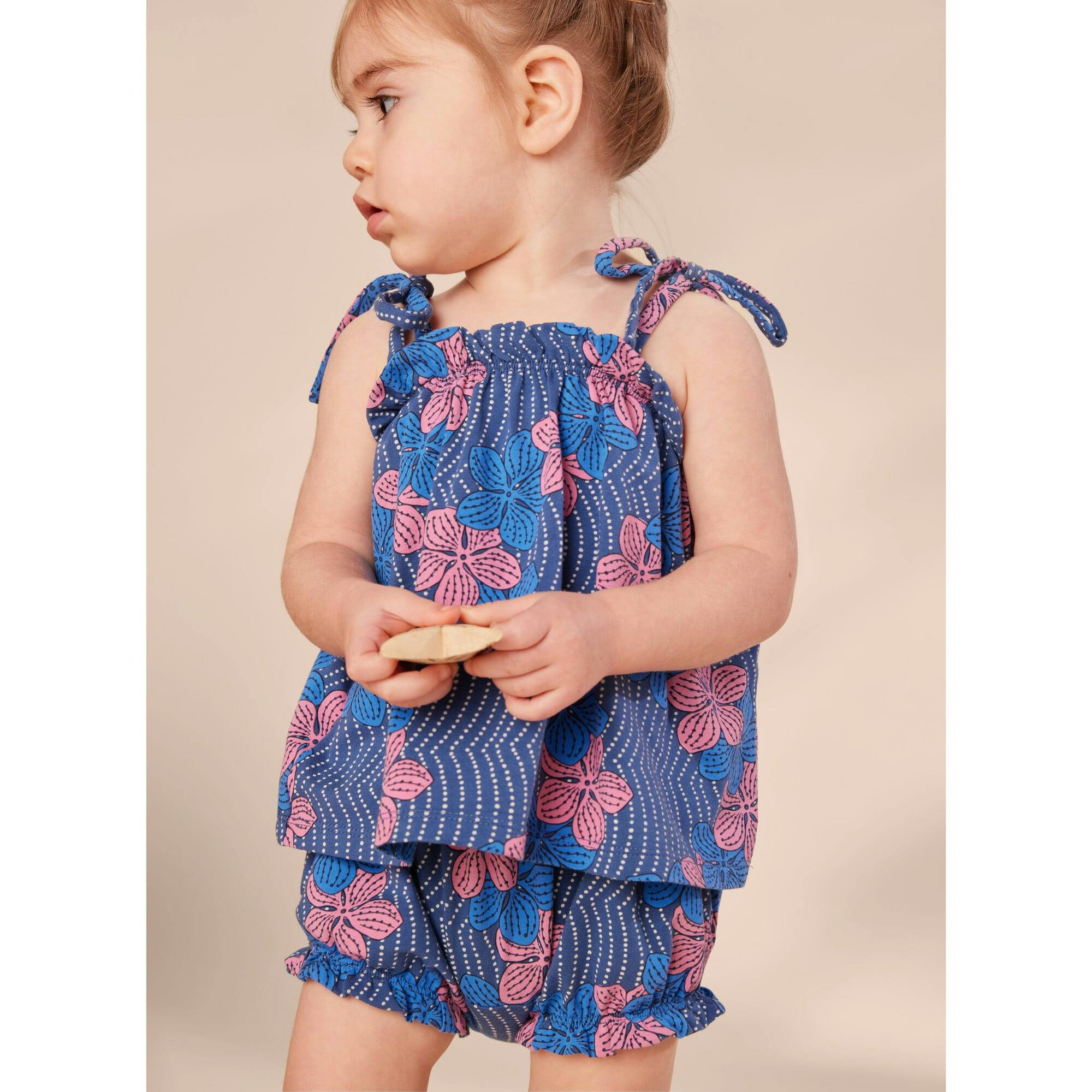 Baby Tie Shoulder Smocked Chest & Hem Set, Blue