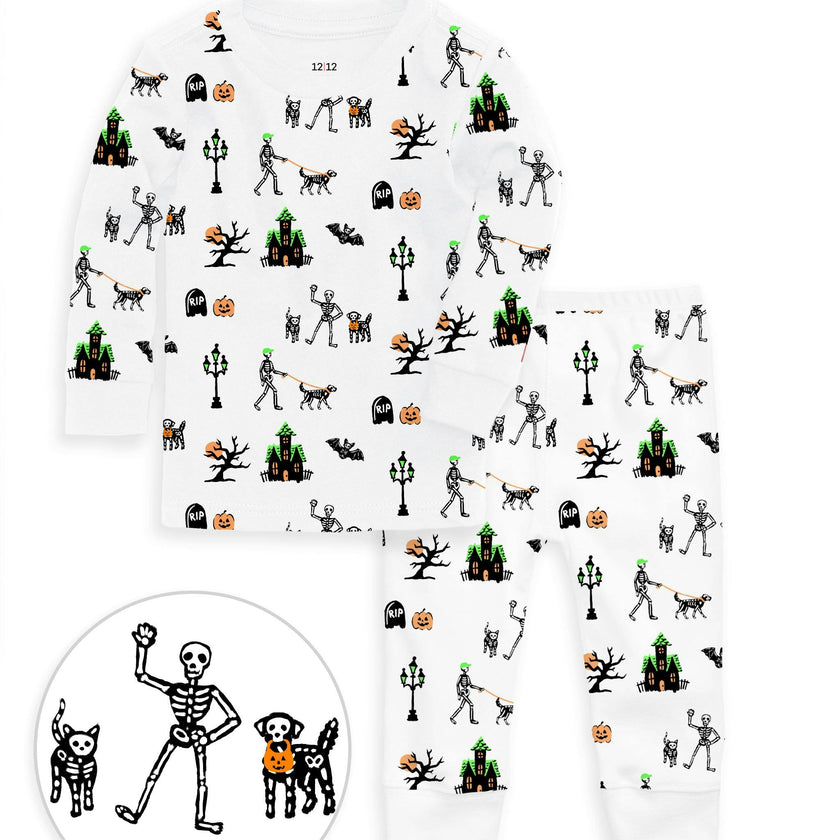 The Organic Long Sleeve Pajama Set [Spooky Skeletons]