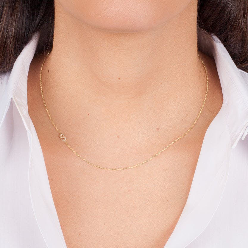 Mini Diamond Asymmetrical Initial Necklace