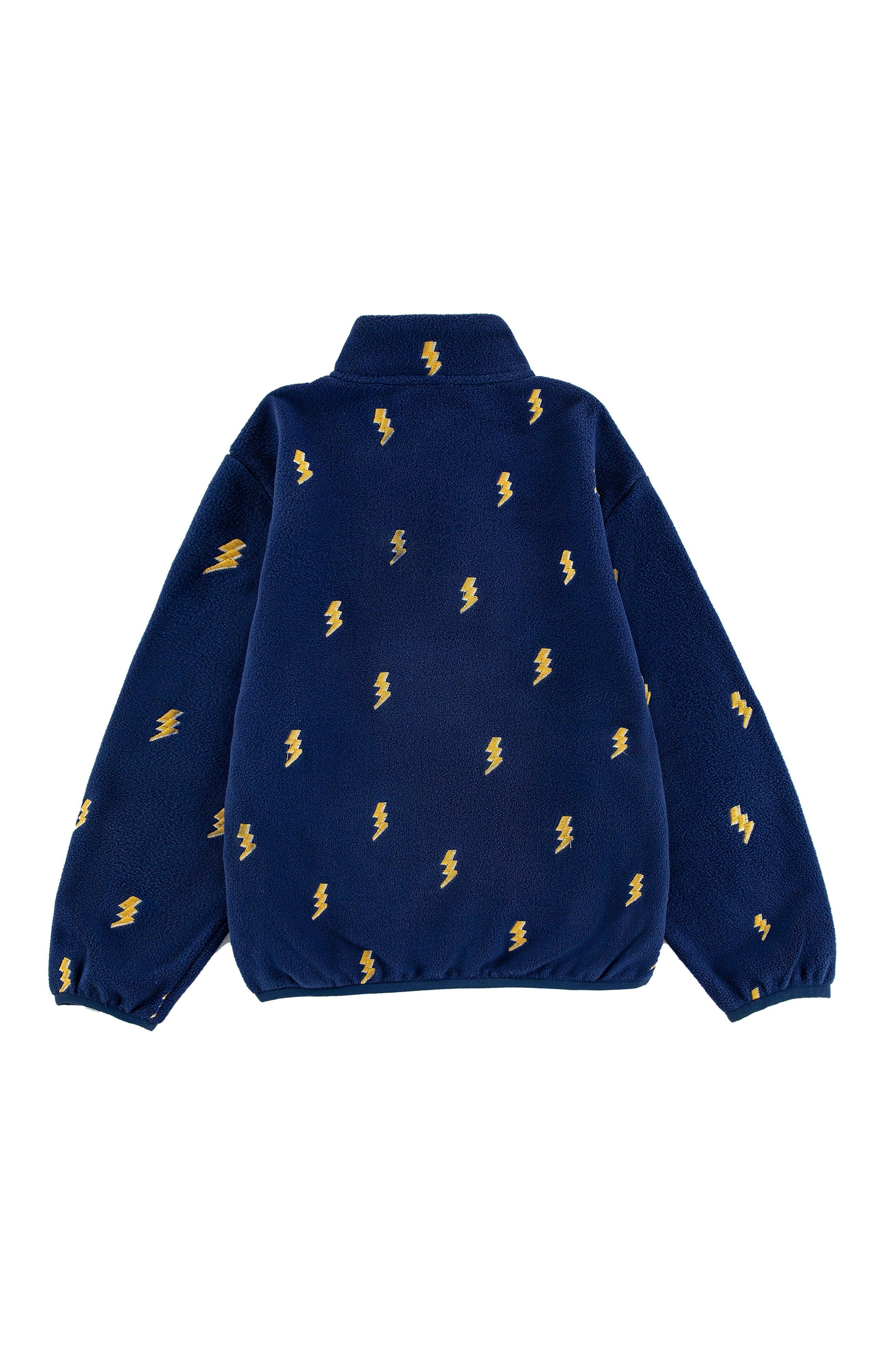 Embroidered Pull Over Polar Fleece, Navy Lightning Bolt