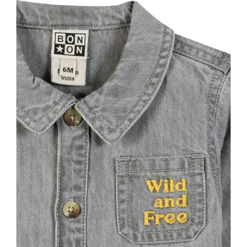 BONTON Soft Grey Embroidered Pan Baby Shirt