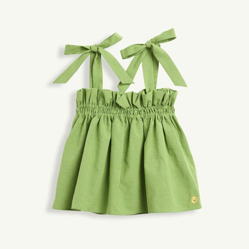 women's vichy frilled top - matcha green