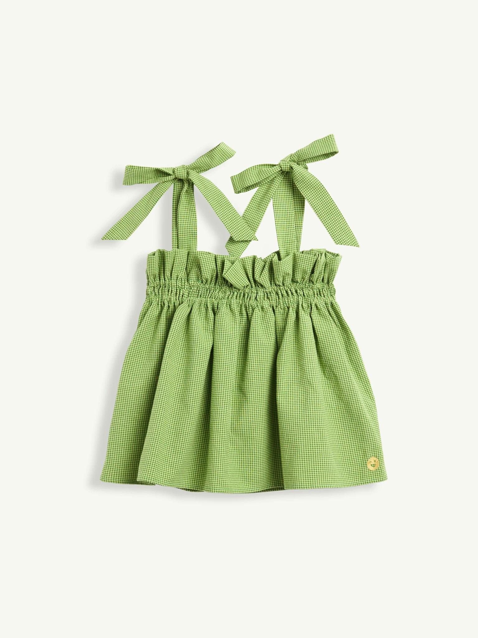 women's vichy frilled top - matcha green