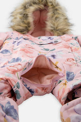 Baby One Piece Snowsuit Adapted For Car Seats Pink Floral Print