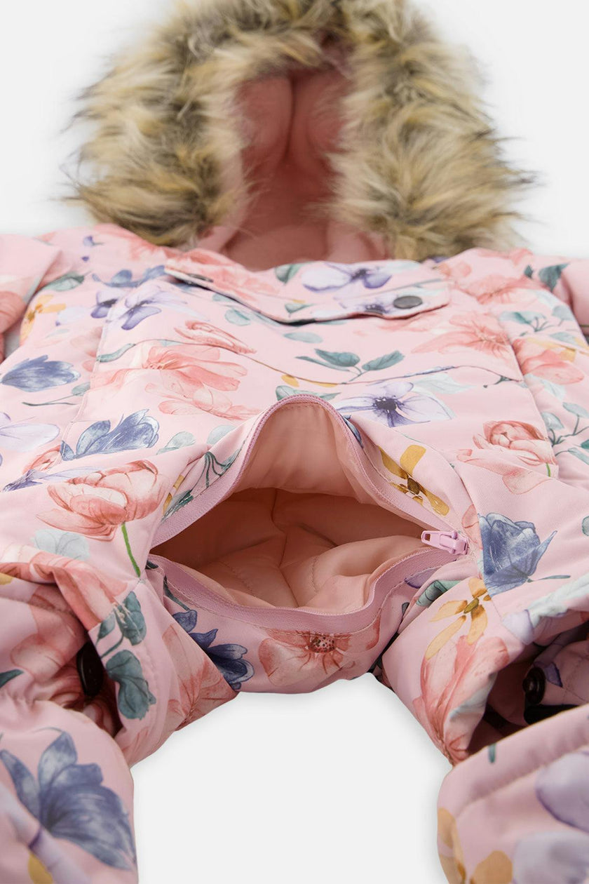 Baby One Piece Snowsuit Adapted For Car Seats Pink Floral Print