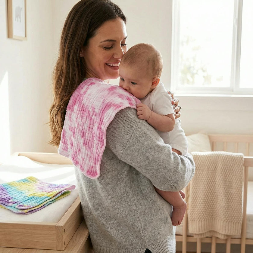 Tie-Dye Burp Cloth Set, Pink Multi