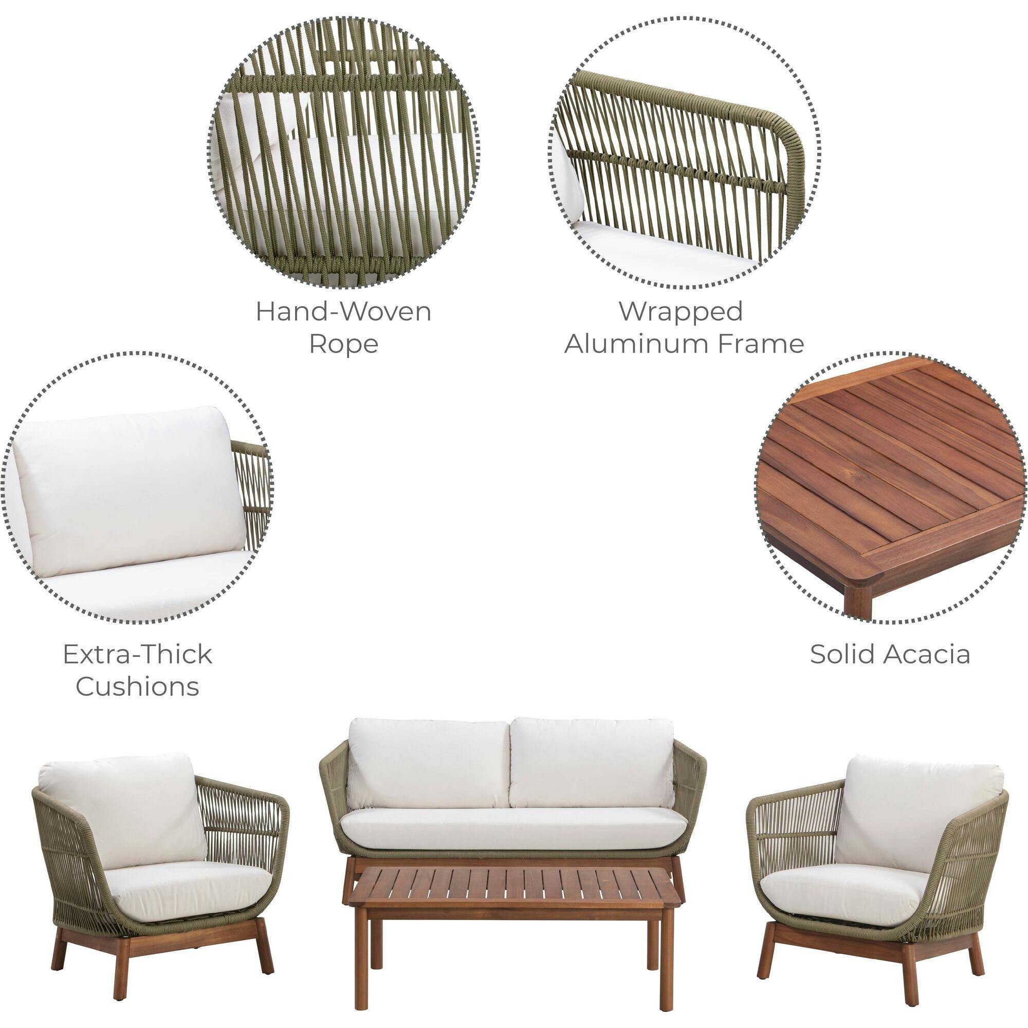 Teamson Home Outdoor Patio Sofa Set with Solid Acacia Base