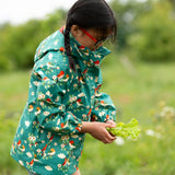 Turquoise Birds Recycled Waterproof Raincoat, Turquoise