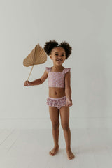 Girls Two-Piece Swimsuit in Aqua Grey Floral