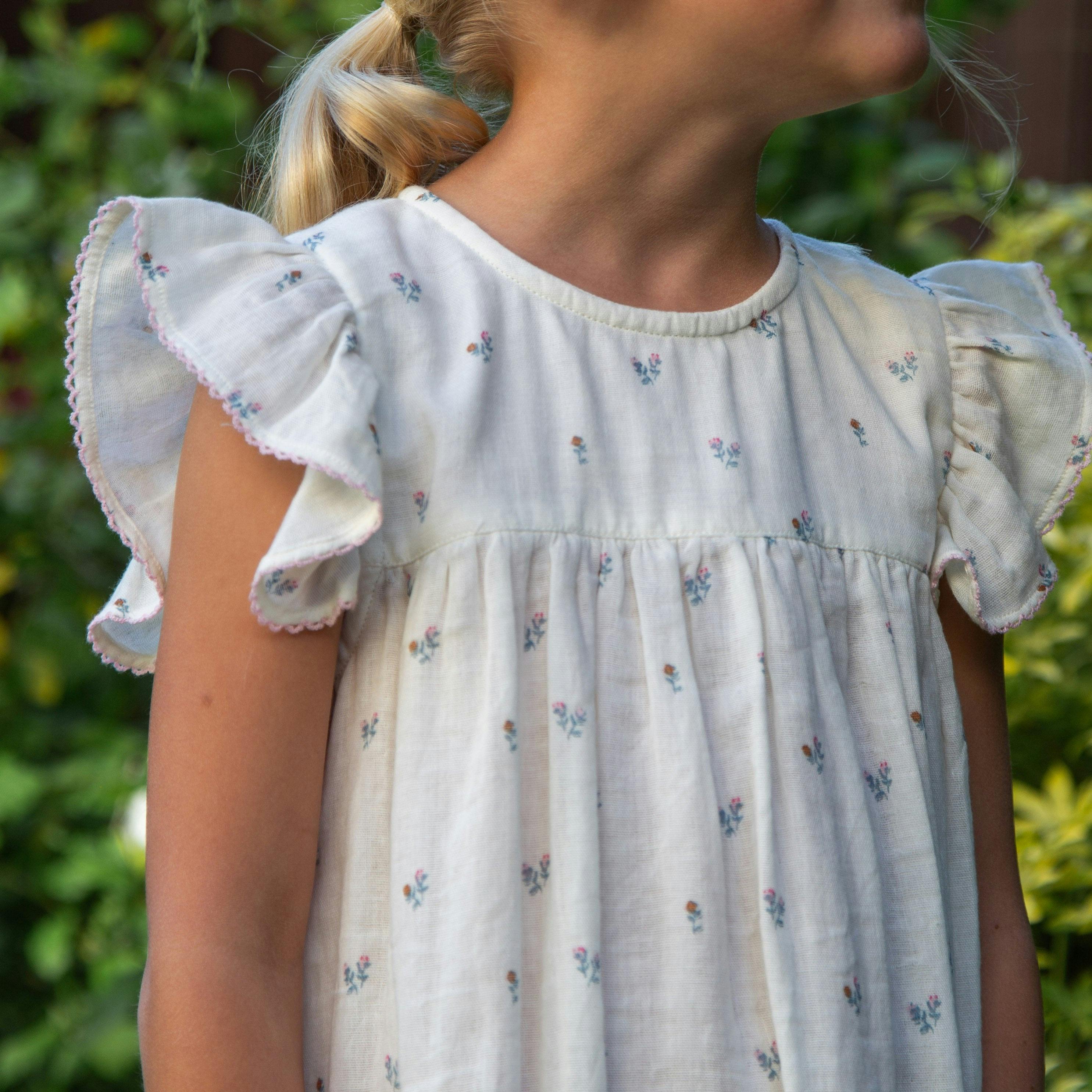 Girls Hannah Dress with Flutter Sleeves | Petit Floret