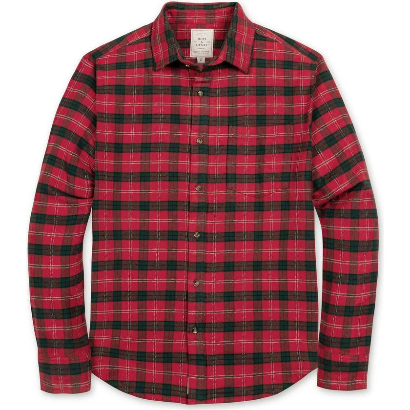 Men's Organic Long Sleeve Flannel Button Down Shirt, Red