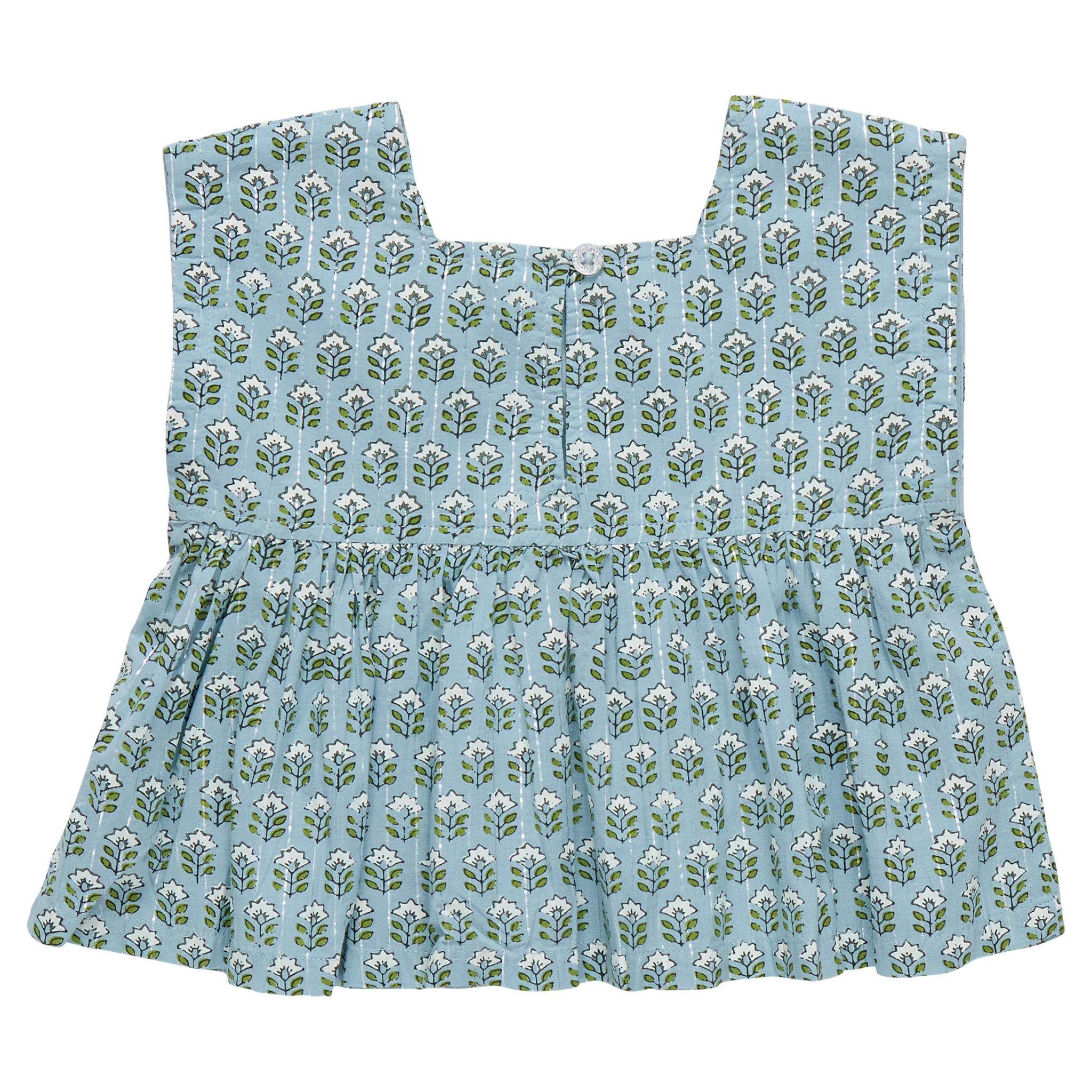 Girls Kamari Top - Blue Prairie Block Print