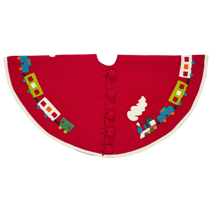 Handmade Toy Train Red Christmas Tree Skirt Felt 26"/60"