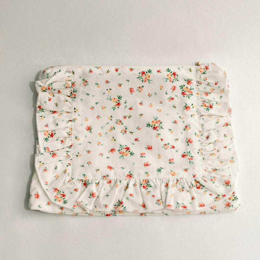 Clementine Bloom Timeless Floral Ruffle Zipper Pouch