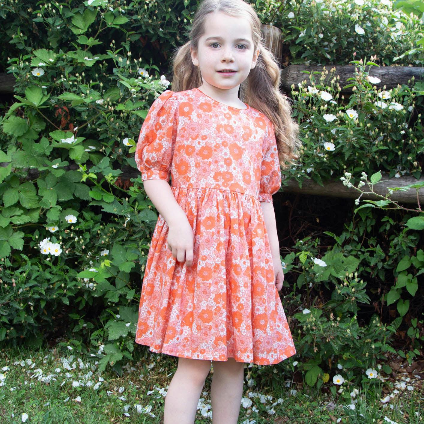 Girls Dress with Puff Sleeves