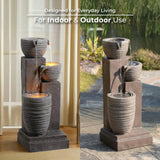 Teamson Home Horizontal Ribbed Pattern Outdoor Water Fountain with Warm Glow Lighting