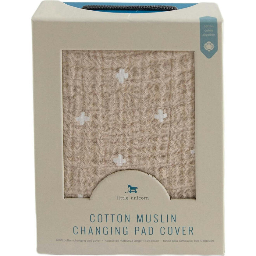 Cotton Muslin Changing Pad Cover - Taupe Cross