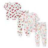 Kids and Toddlers 2 Pack Cherries/Flowers Short Sleeve Snug Fitted Pajamas